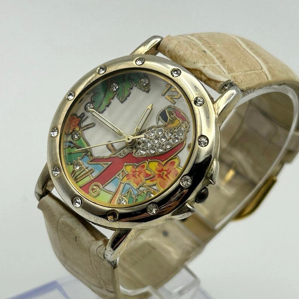 Accutime Bird Dial Crystal Accents Stainless Steel Watch Working New Battery